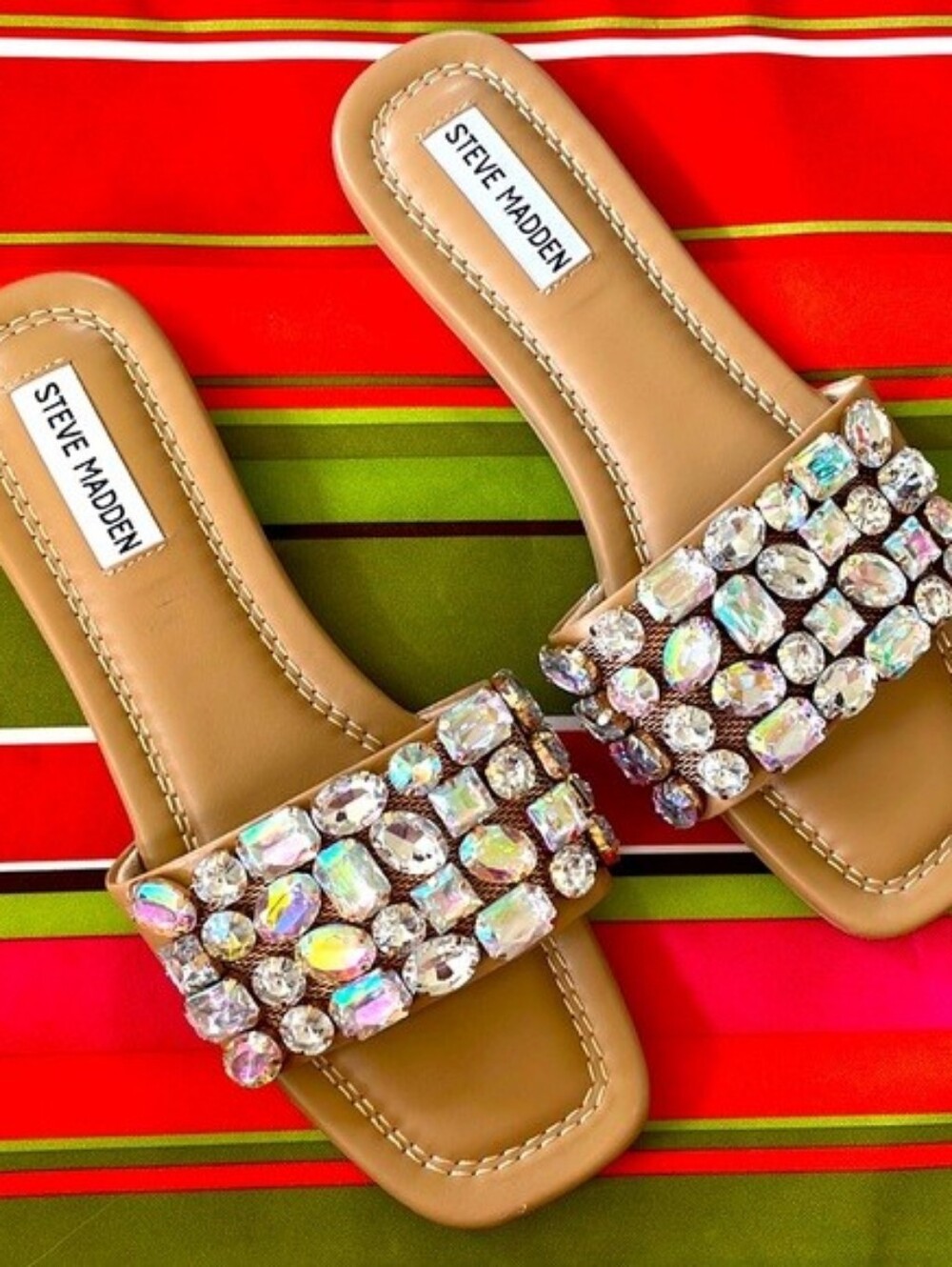 Steve Madden Malina Medium Nude Rhinestone Slide Sandals iridescent women's 8.5